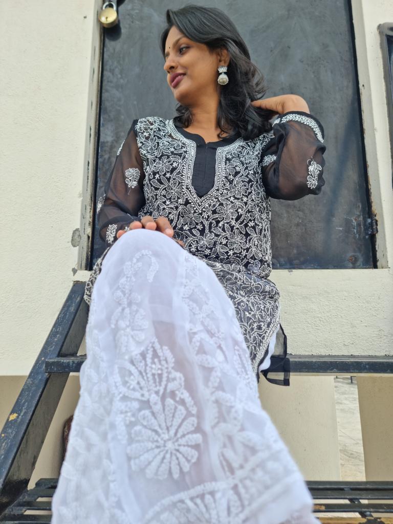 White Georgette Chikankari Palazzo